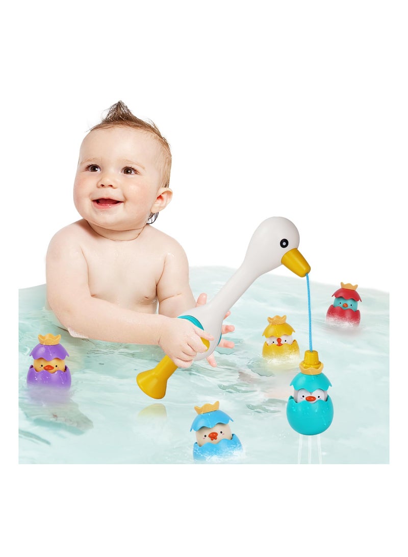 Toddler Bath Toy Set (6 Pack) - Fun Floating Fishing Game with Squirting Egret Bird, Water Scoop, and Stacking Cups - Safe and Mold-Free for Infants and Kids Ages 1-3 (Boys & Girls) - Image 1
