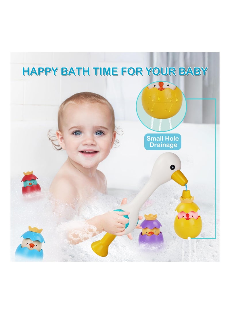 Toddler Bath Toy Set (6 Pack) - Fun Floating Fishing Game with Squirting Egret Bird, Water Scoop, and Stacking Cups - Safe and Mold-Free for Infants and Kids Ages 1-3 (Boys & Girls) - Image 4