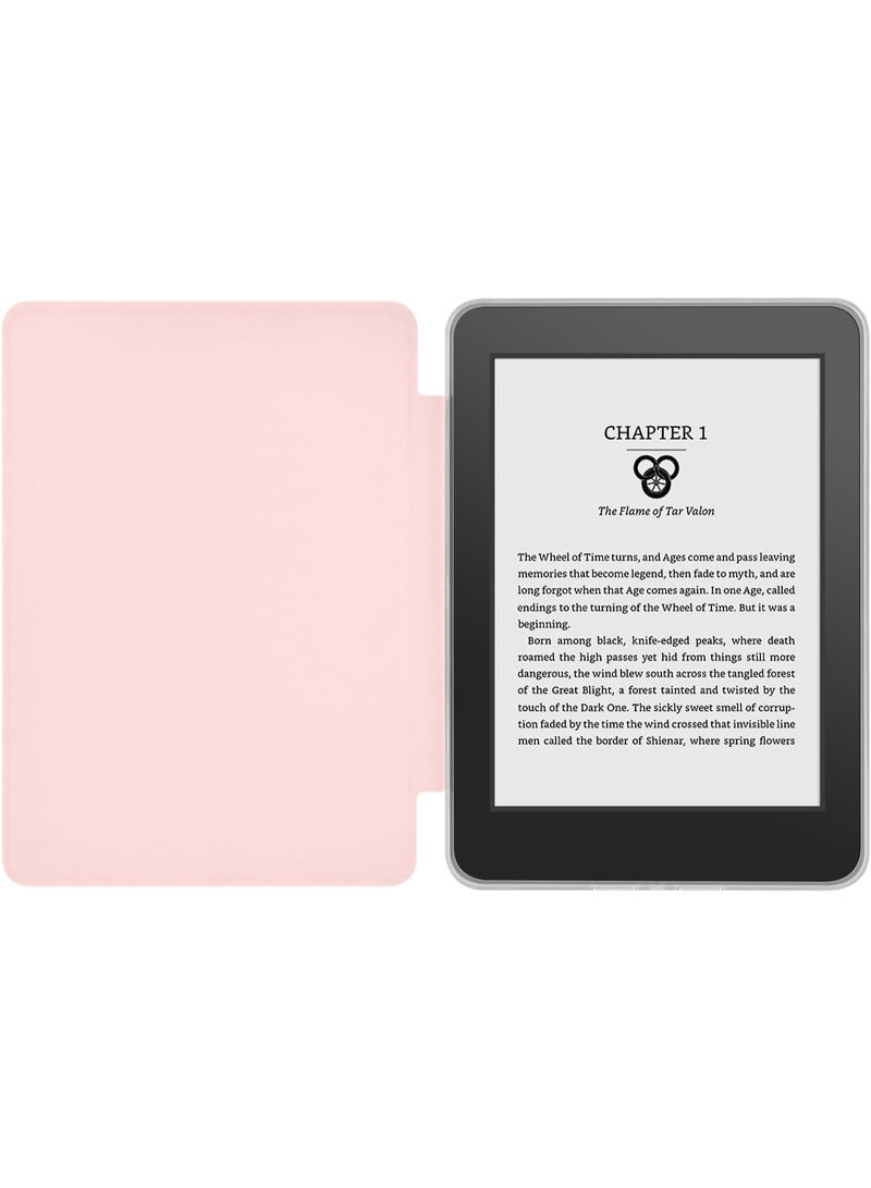 Clear Back Slimshell Leather Case for Kindle Paperwhite 12th Generation 2024, 7 inch or Kindle Colorsoft Signature Edition, Transparent Shockproof Hard Cover with Auto Sleep/Wake (Pink) - Image 5
