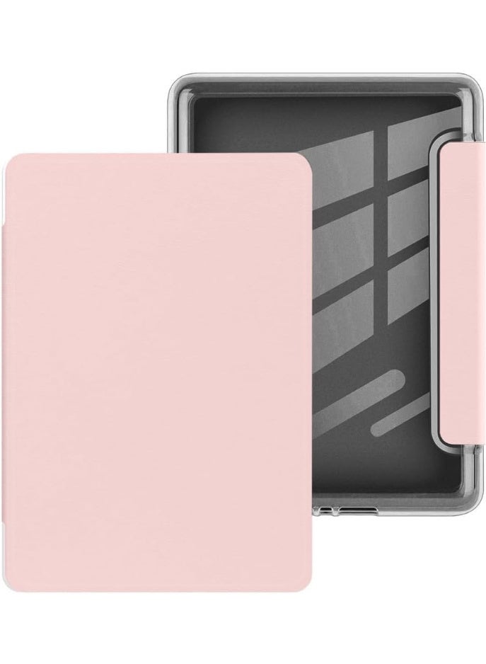 Clear Back Slimshell Leather Case for Kindle Paperwhite 12th Generation 2024, 7 inch or Kindle Colorsoft Signature Edition, Transparent Shockproof Hard Cover with Auto Sleep/Wake (Pink) - Image 4