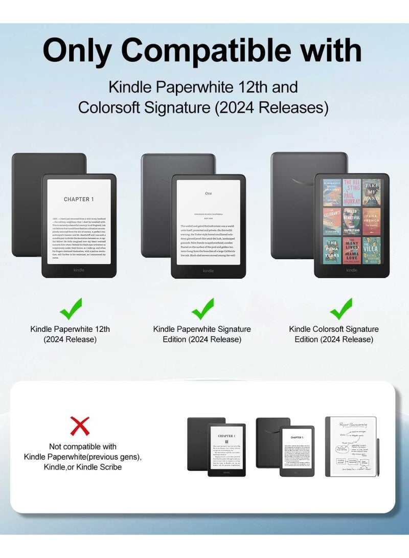 Clear Back Slimshell Leather Case for Kindle Paperwhite 12th Generation 2024, 7 inch or Kindle Colorsoft Signature Edition, Transparent Shockproof Hard Cover with Auto Sleep/Wake (Pink) - Image 2