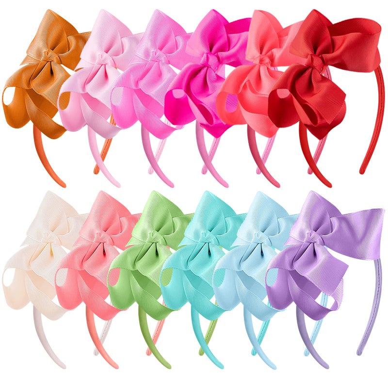 SIQUK 12 Pieces Bow Headbands for Girls Headband with Bow Ribbon Headband Boutique Grosgrain Bows Headbands 12 Colors