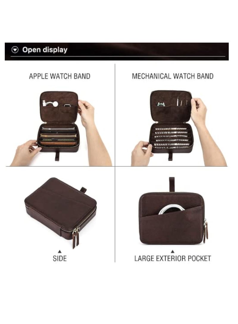 KASTWAVE Watch Box, Top Grain Genuine Leather Watch & Band Organizer Box, Solid Vintage Design, Handmade, Large Capacity with 6 Band Slots & 2 Watch Pockets for Traveling, Premium Watch Display Case, 8 Slots - Image 5