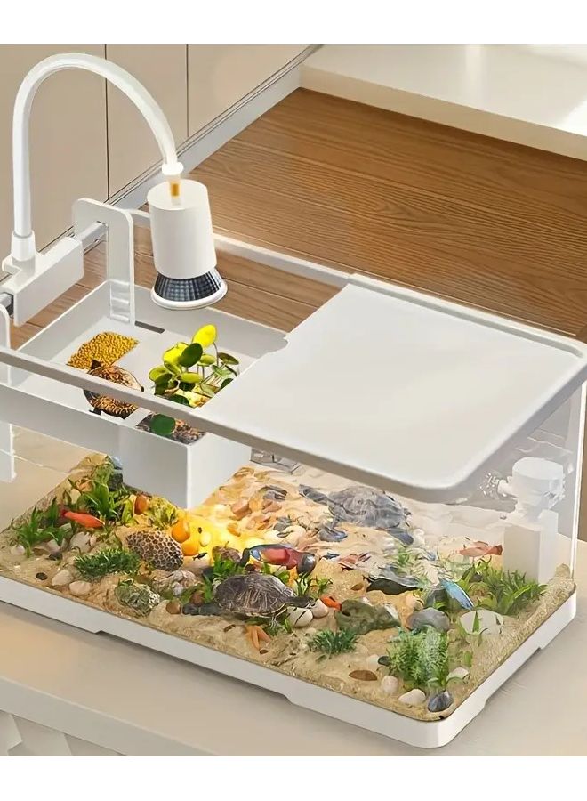 Transparent White Adjustable Height Turtle Fish Tank With Acrylic Cover And Ventilation Grille - Image 4