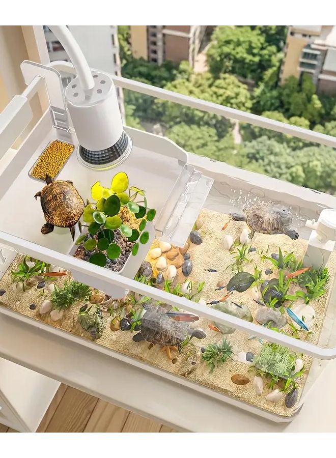 Transparent White Adjustable Height Turtle Fish Tank With Acrylic Cover And Ventilation Grille - Image 5