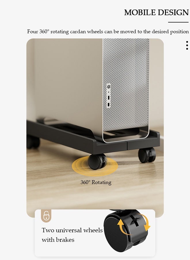 DUNISO Adjustable CPU Stand, Mobile PC Rack,Hollow Cooling Pc Host Tower Stand, CPU Bracket cart with Wheels，Desktop PC Host Base Tray,Movable Pulley Chassis Shelf, Computer Tower Stand, CPU Holder Stand for Home, Office - Image 2