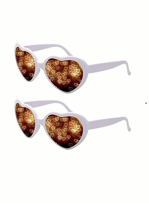 Heart Effect Diffraction Glasses - See Hearts! - Special Effect Rave Party Music Festival Light Changing Eyewear（White）