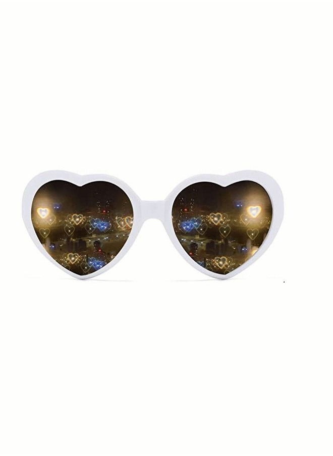 Heart Effect Diffraction Glasses - See Hearts! - Special Effect Rave Party Music Festival Light Changing Eyewear（White）
