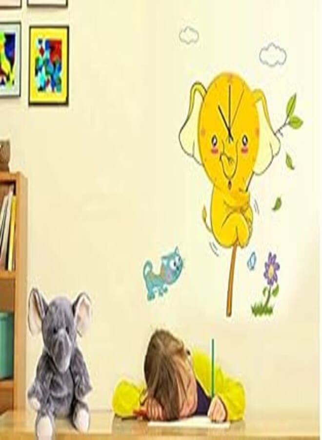 Cartoon Elephant Pattern Diy Removable Wall Sticker Wall Clock