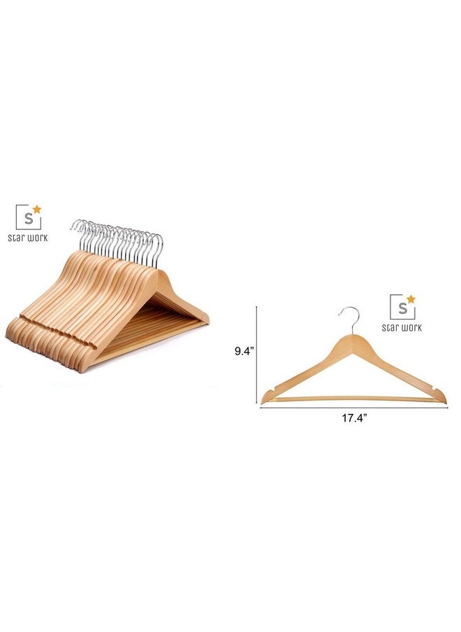 STAR WORK STAR WORK Solid Wood Natural Finish Garment Hangers With Non-Slip Bar And Precisely Cut Notches, 360 Degree Swivel Chrome Hook (18 Pieces)  - Image 5