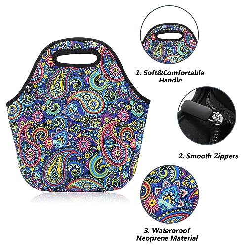 LOVAC Neoprene Lunch Bag, Thick Insulated Lunch Bag - Durable & Waterproof Lunch Tote With Zipper For Outdoor Travel Work(Retro2) - Image 3