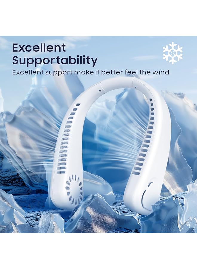 إيروريكس مراوح الرقبة 360 درجة تبريد مروحة رقبة بدون شفرات للذكور والإناث مراوح شخصية معلقة بمنفذ USB مع 3 سرعات بطارية قابلة لإعادة الشحن 4000 مللي أمبير في الساعة مروحة للرياضة والسفر والمكتب في الهواء الطلق وداخل المنزل باللون الأبيض - Image 3