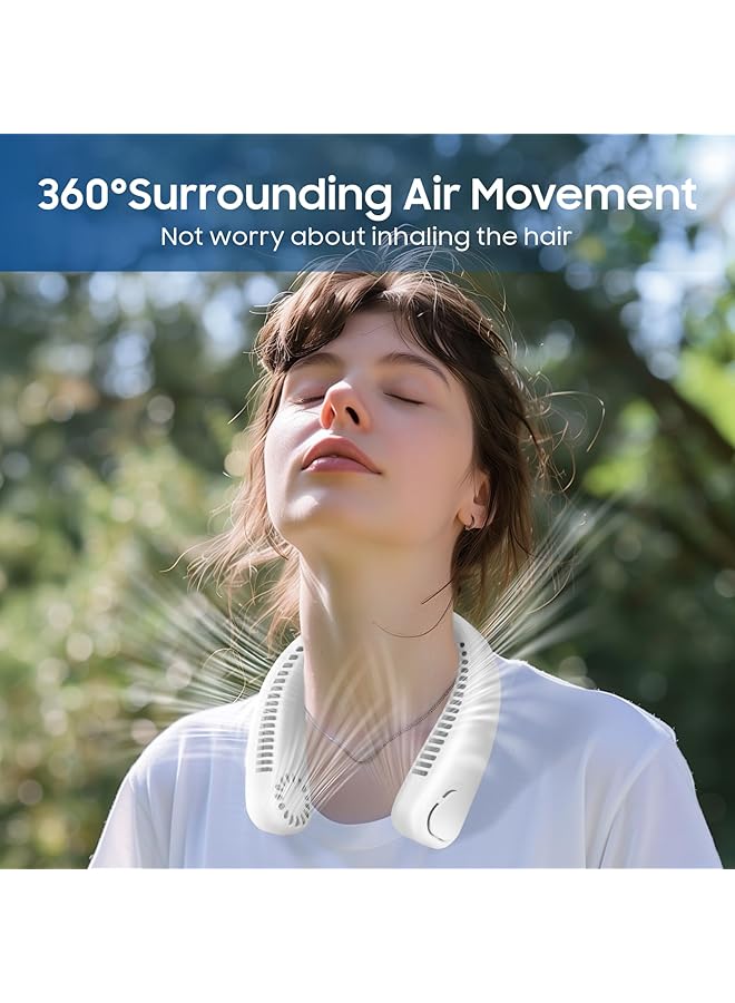 إيروريكس مراوح الرقبة 360 درجة تبريد مروحة رقبة بدون شفرات للذكور والإناث مراوح شخصية معلقة بمنفذ USB مع 3 سرعات بطارية قابلة لإعادة الشحن 4000 مللي أمبير في الساعة مروحة للرياضة والسفر والمكتب في الهواء الطلق وداخل المنزل باللون الأبيض - Image 4