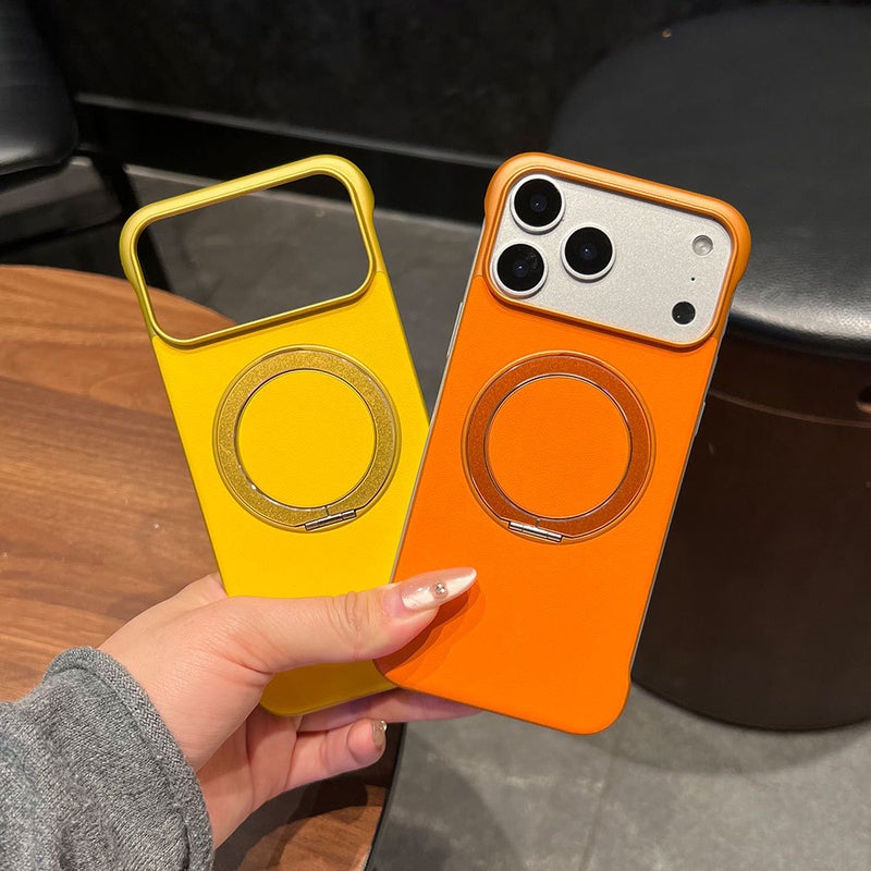 Ultra-Thin Frameless Metal Phone Case with Hidden Kickstand and Leather Back Plate, Compatible with iPhone 17, Apple, Huawei, Xiaomi - Image 5