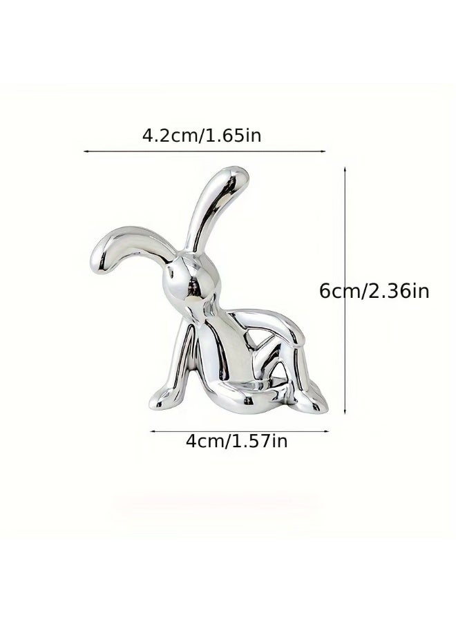 Saivision Silver Electroplated Modern Rabbit Figurines 2PCS Cute Bunny Statues for Car Dashboard and Home Shelf Decoration Creative Gift for Ramadan Eid Daily Use - Image 4