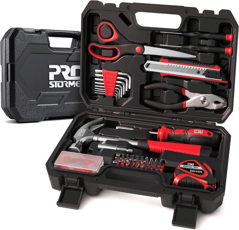 Prostormer 93-Piece Tool Kit, Basic Household Repair Tool Set with Toolbox Storage Case, Small Starter Tool Box Kit for Homeowners and College Students (Red) - Image 1