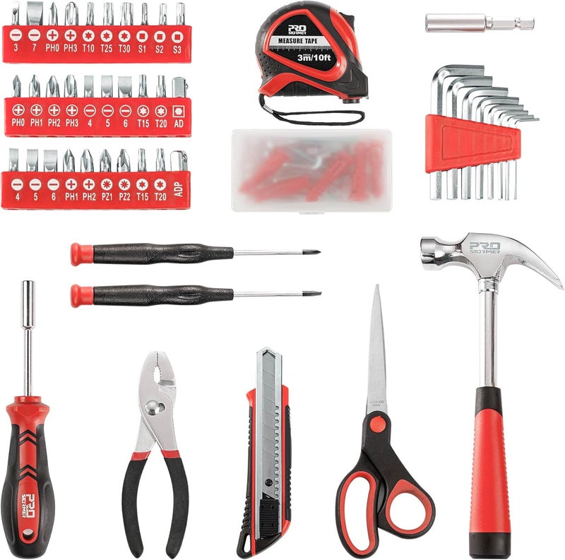 Prostormer 93-Piece Tool Kit, Basic Household Repair Tool Set with Toolbox Storage Case, Small Starter Tool Box Kit for Homeowners and College Students (Red) - Image 2