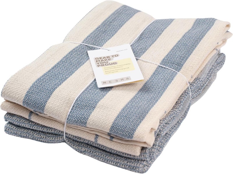 MEEMA Kitchen Towels and Dishcloths Sets of 4  Large 20 x 28 Inch  Upcycled Cotton Tea Towel  Super Absorbent Cotton Dish Towels for Kitchen  Blue Stripes  Hand Towels - Image 1