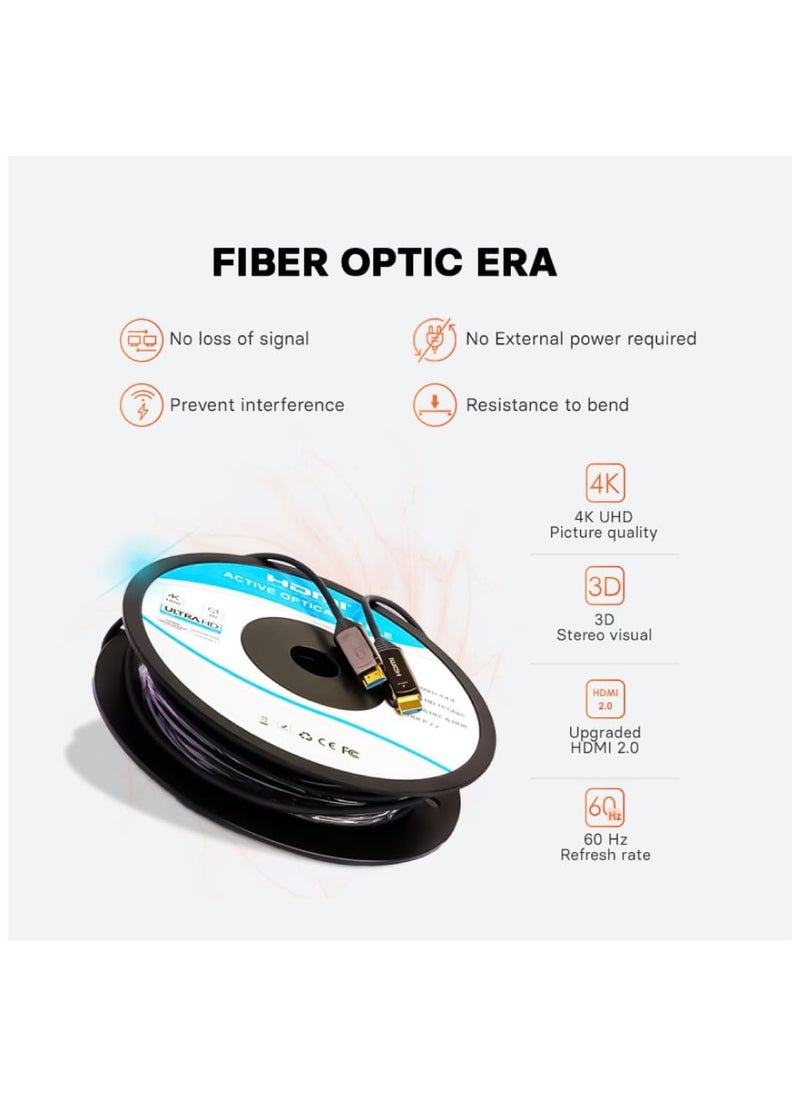 MOWSIL Active Optical AOC-Fiber HDMI 4K 60Hz 2.0 Cable 20Mtr, Supported Resolution UHD 4K@60Hz Bandwidth upto 18 Gbps  - Image 2
