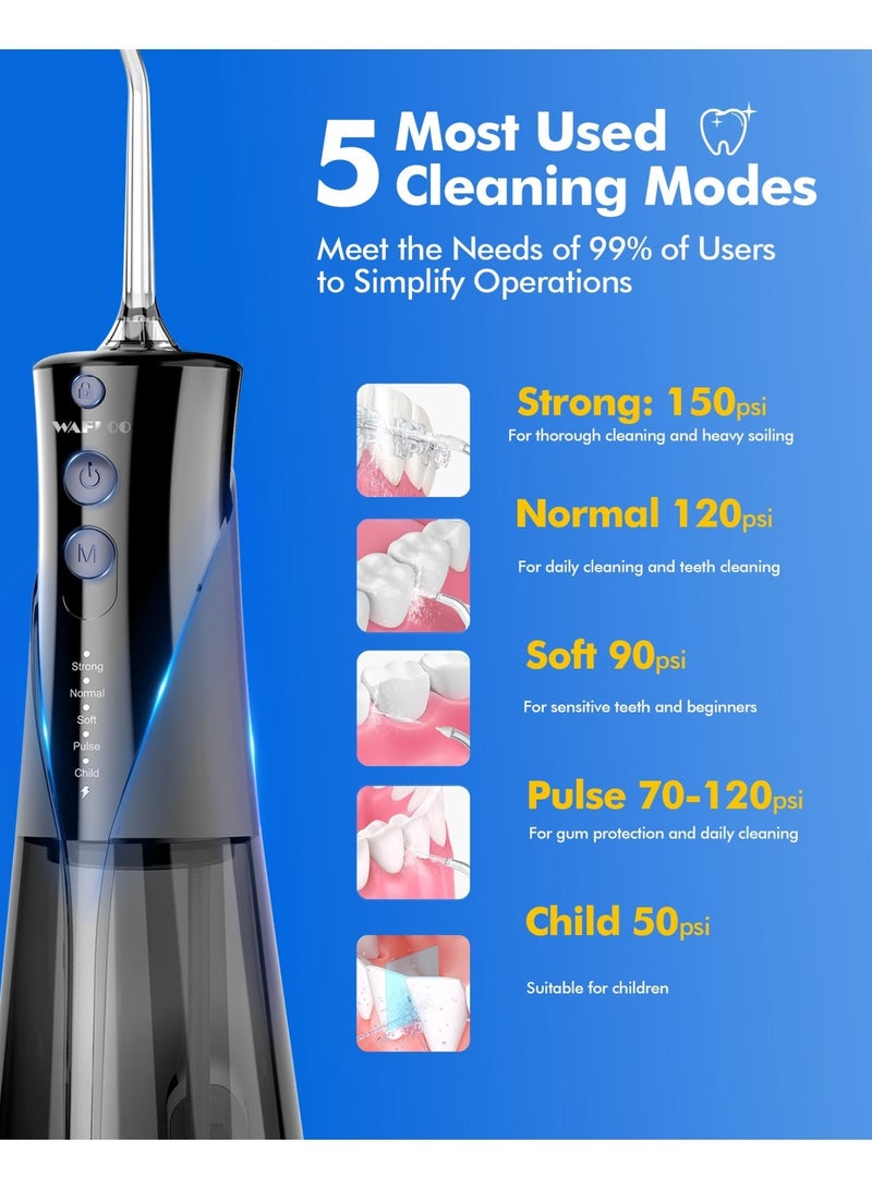 WAFLOO Water Flosser Professional 5 Modes 4 Nozzles 300ML Tank Rechargeable Portable Oral Irrigator IPX7 Waterproof Electric Flosser for Deep Teeth Cleaning - Image 2