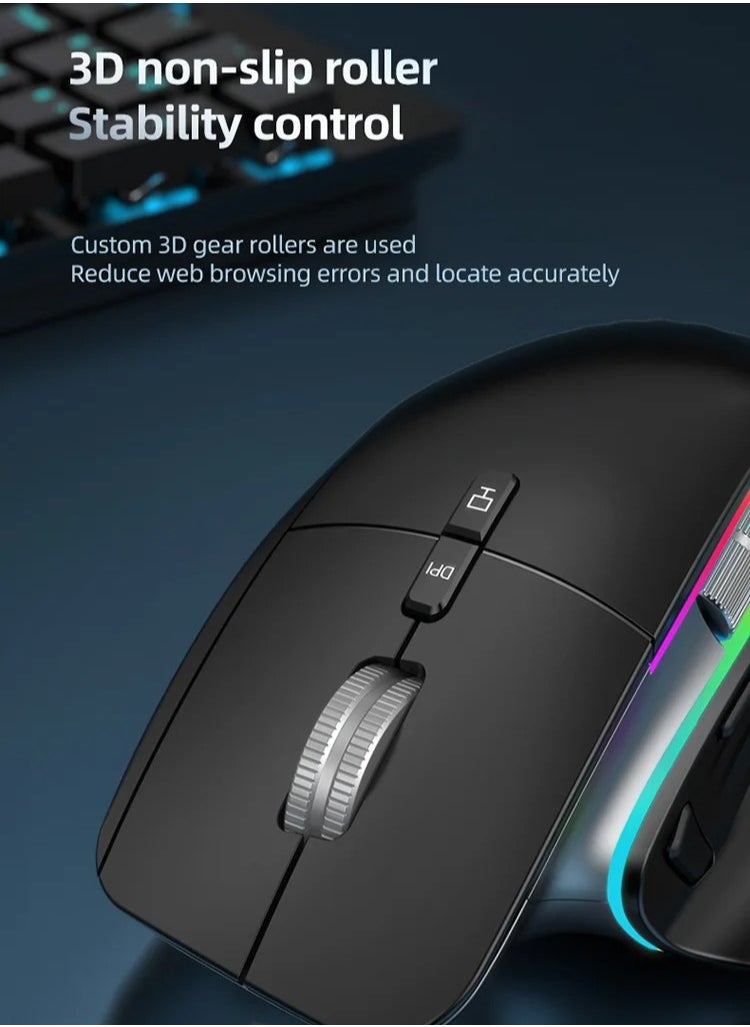 OGORUS - Multi-Device Wireless Mouse Bluetooth 5.0 & 3.0 Mouse 2.4G Wireless Portable Optical Mouse Ergonomic Right Hand Computer Mice (Black) - Image 1