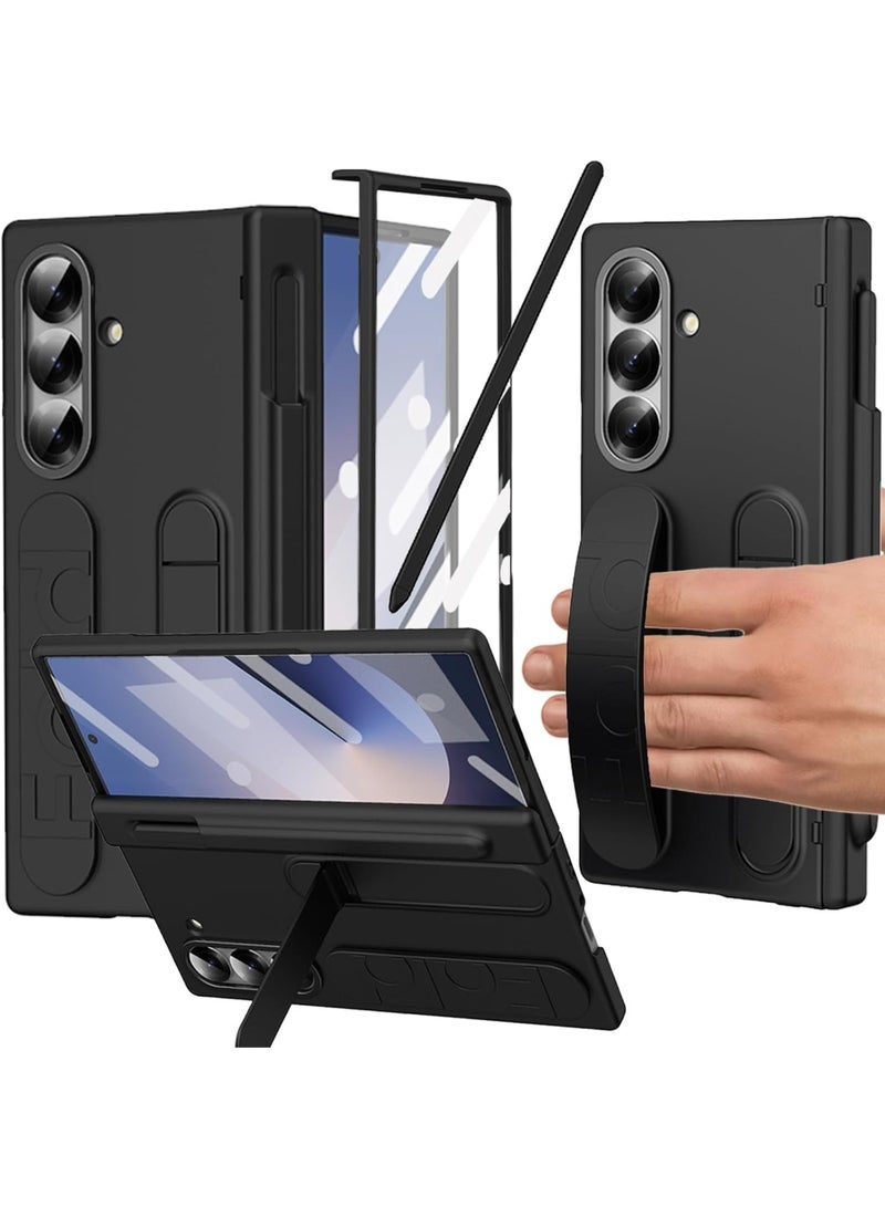 for Samsung Galaxy Z Fold 7 Case, with Screen Protector, S Pen Holder & Stylus Kickstand, Finger Strap Cover, Hinge Protection, Black  - Image 1
