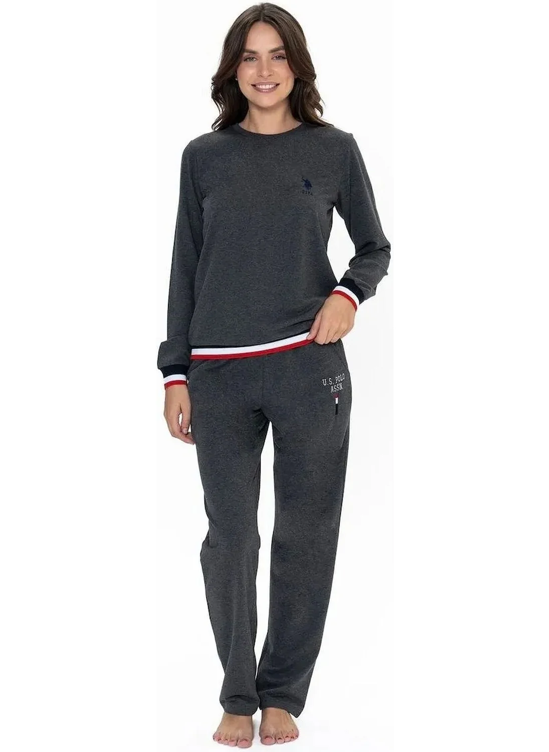 يو اس بولو اسن 20110 Women's Long Sleeve Crew Neck Casual Home Wear-Anthracite Melange