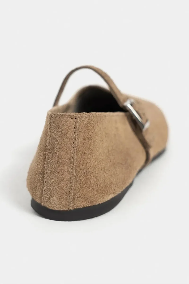 Nisantasi Shoes  Mono Genuine Leather Buckle Detail Ballet Flat — Rome Beige for Women | Best Price UAE