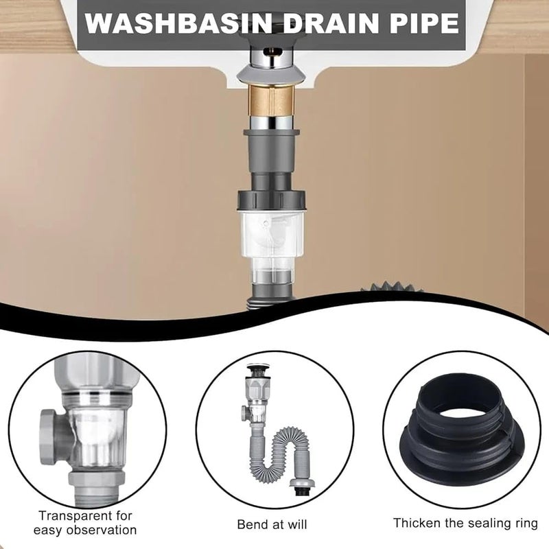 KNB SELLING KNB SELLING Bathroom Sink Drains with Flexible Expandable PTrap Suitable for Drain Pipe Pop Up Drain with Builtin AntiClogging Stopper for Bathroom Kitchen Garbage Disposal Grey - Image 5