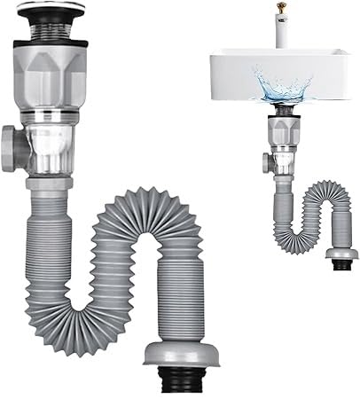 KNB SELLING KNB SELLING Bathroom Sink Drains with Flexible Expandable PTrap Suitable for Drain Pipe Pop Up Drain with Builtin AntiClogging Stopper for Bathroom Kitchen Garbage Disposal Grey - Image 1