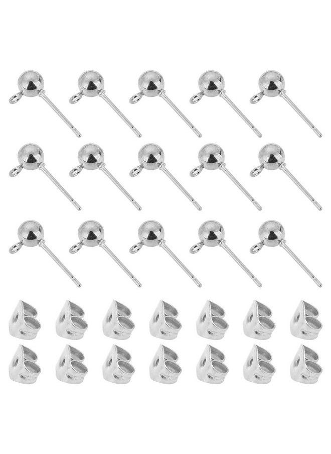 Oubaka - 150Pcs Ball Post Earring Studs For Jewelry Makingearring Studs Ball Ear Pin Ball Post Earrings With Loop With 200Pcs Butterfly Earring Back Replacements For Diy Jewelry Making Findings(White K) - Image 1