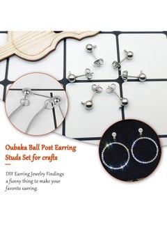 Oubaka 150Pcs Ball Post Earring Studs For Jewelry Makingearring Studs Ball Ear Pin Ball Post Earrings With Loop With 200Pcs Butterfly Earring Back Replacements For Diy Jewelry Making Findings(White K)  - Image 4