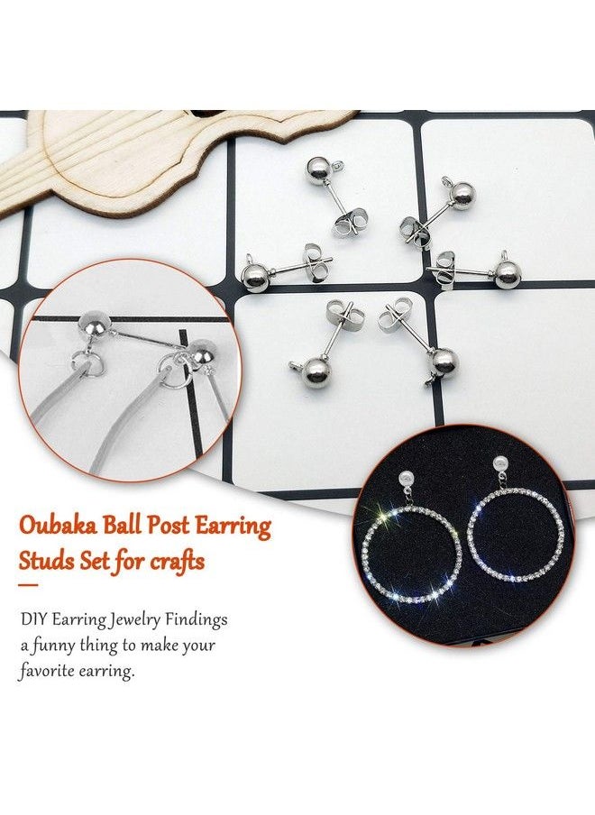 Oubaka - 150Pcs Ball Post Earring Studs For Jewelry Makingearring Studs Ball Ear Pin Ball Post Earrings With Loop With 200Pcs Butterfly Earring Back Replacements For Diy Jewelry Making Findings(White K) - Image 1