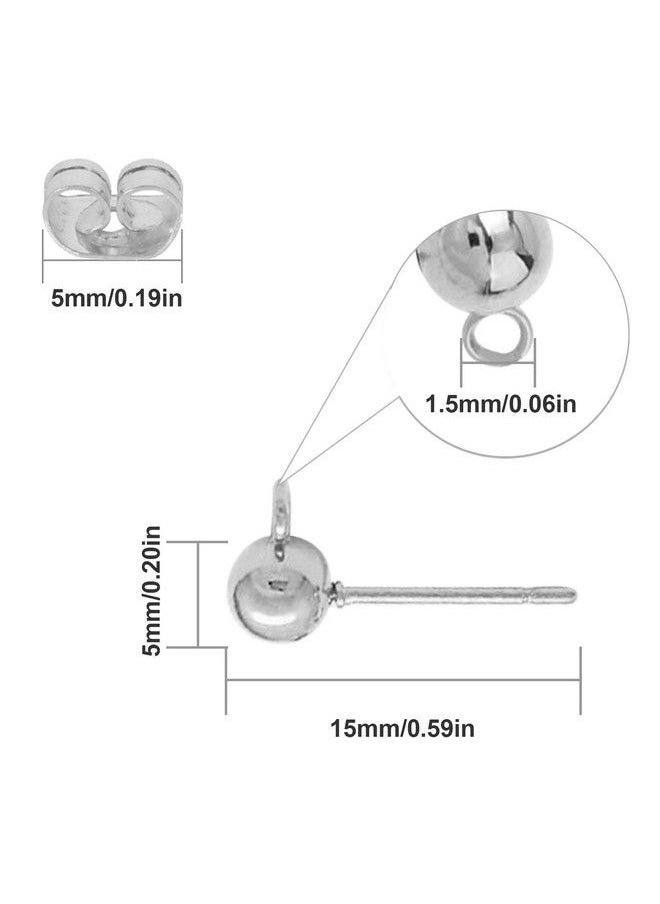 Oubaka - 150Pcs Ball Post Earring Studs For Jewelry Makingearring Studs Ball Ear Pin Ball Post Earrings With Loop With 200Pcs Butterfly Earring Back Replacements For Diy Jewelry Making Findings(White K) - Image 1