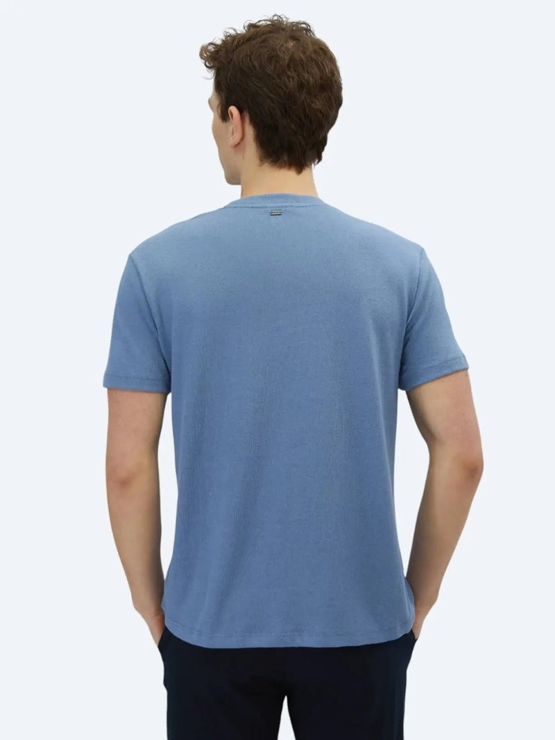 Kip Light Blue Plain Crew Neck Cotton Blended T-Shirt - Image 5