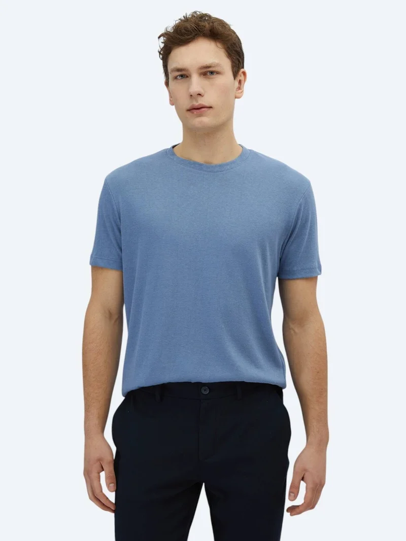 Kip Light Blue Plain Crew Neck Cotton Blended T-Shirt