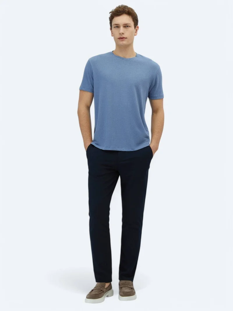 Kip Light Blue Plain Crew Neck Cotton Blended T-Shirt