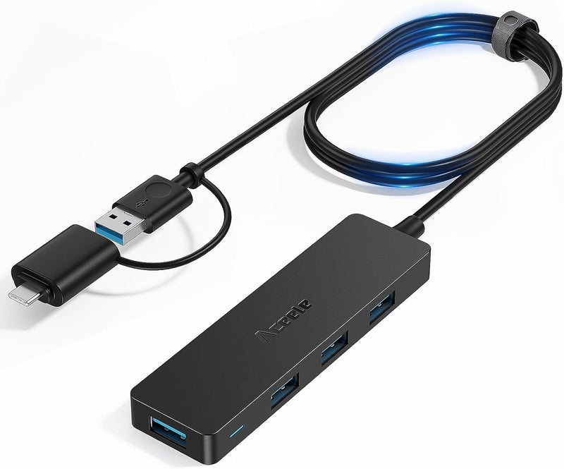 Aceele USB C/A Hub for Laptop, Ultra Slim USB Splitter 4 Port USB 3.0 Data Hub, Multi USB Port Expander with 4Ft Long Extension Cable for Desktop Mini PC,MacBook Air/Pro, iMac, PS5, Flash Drive - Image 1
