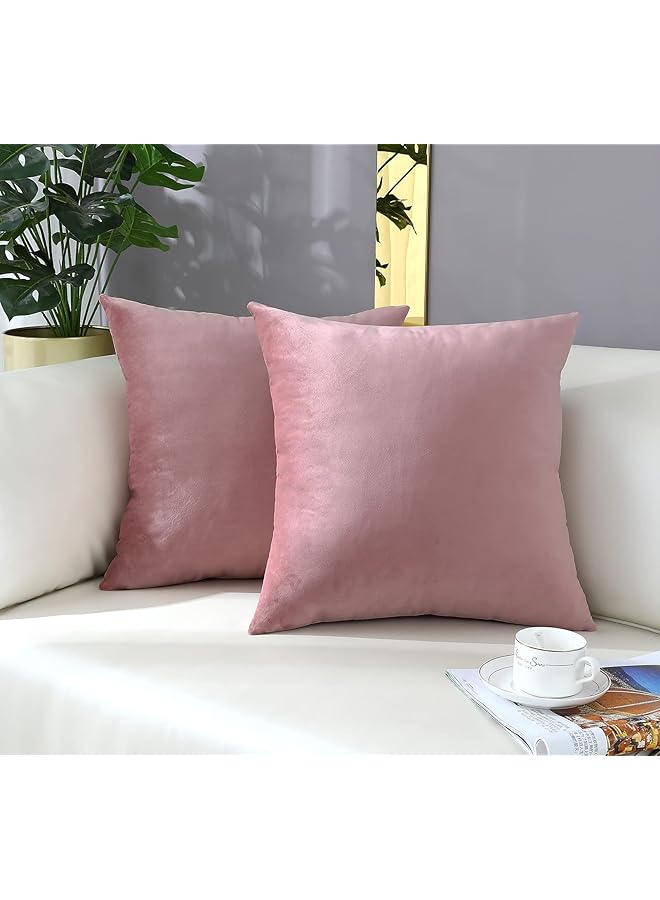 The Bros Comfy Dusty Rose Throw Pillow Covers Decorative Square Solid Thick Velvet Super Soft Cushion Cases Home Decor for Sofa Couch Living Room Chair, Set of 2, 18 x 18 Inch - Image 1