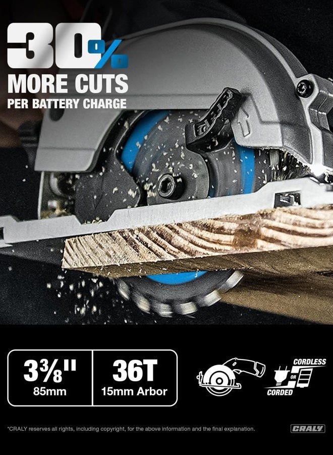 CRALY 3-3/8 Inch 36 Teeth Fine Finish Wood Cutting Circular Saw Blade, 15mm Arbor, Carbide Tipped, Thin Kerf, Black Ice™ Coating, for Plywood, MDF, OSB, Laminated, 3-Pack(C0336FF-3) - Image 2