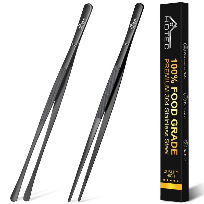 HOTEC Kitchen Tweezers Tongs Stainless Steel Professional Chef Tweezers, Set of 2-12inch Extra-Long Food Tongs for Cooking,Grill and Baking - Image 1