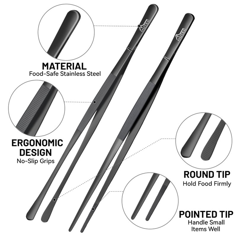 HOTEC Kitchen Tweezers Tongs Stainless Steel Professional Chef Tweezers, Set of 2-12inch Extra-Long Food Tongs for Cooking,Grill and Baking - Image 5