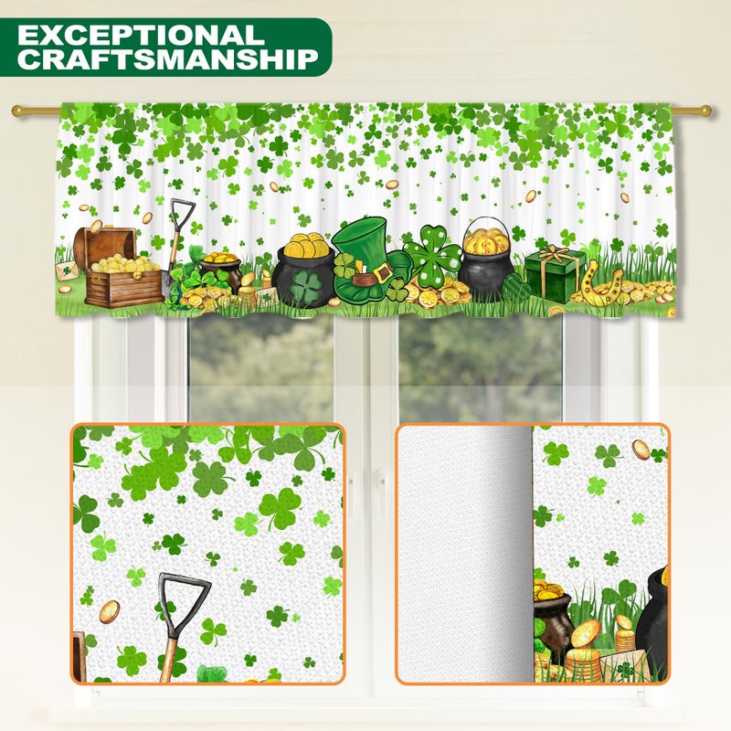FUTBU St Patricks Day Valance Curtain for Kitchen-St Patricks Day Decorations Shamrock Window Valance for Living Room Bedroom-Green St Patricks Valance 18" X 54" Decor Window Treatment Rod Pocket Valances - Image 3