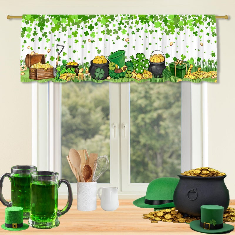 FUTBU St Patricks Day Valance Curtain for Kitchen-St Patricks Day Decorations Shamrock Window Valance for Living Room Bedroom-Green St Patricks Valance 18" X 54" Decor Window Treatment Rod Pocket Valances - Image 4