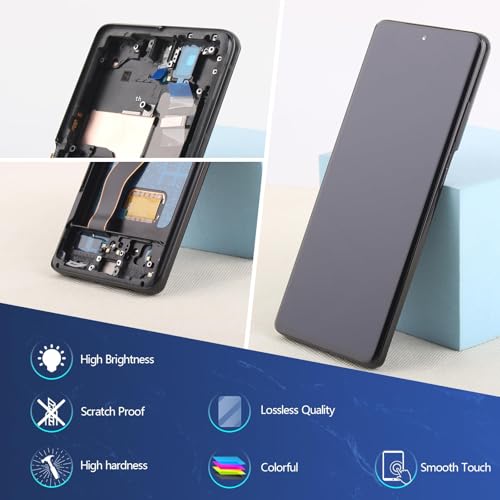 YWLRONG شاشة OLED لاستبدال شاشة سامسونج جالاكسي S21 ألترا 5G لشاشة سامسونج S21 ألترا G998U مع أدوات (يدعم بصمة الإصبع، إطار أسود) - Image 4