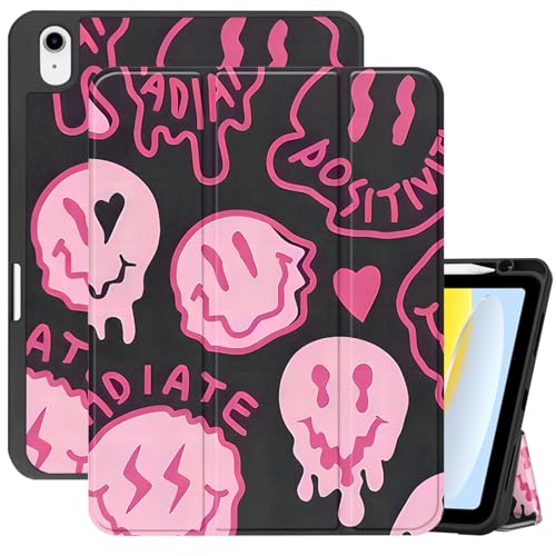 Cabreche Compatible with iPad Air 11 Inch M4 2026,M3 2025,M2 2024 Case Air 5th/4th Generation 2022/2020 10.9 Inch Pencil Holder TPU Back Case Cute Girls Women Preppy-Black Pink - Image 1