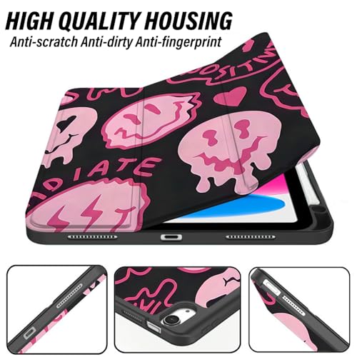 Cabreche Compatible with iPad Air 11 Inch M4 2026,M3 2025,M2 2024 Case Air 5th/4th Generation 2022/2020 10.9 Inch Pencil Holder TPU Back Case Cute Girls Women Preppy-Black Pink - Image 5