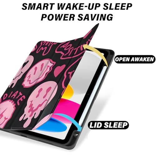 Cabreche Compatible with iPad Air 11 Inch M4 2026,M3 2025,M2 2024 Case Air 5th/4th Generation 2022/2020 10.9 Inch Pencil Holder TPU Back Case Cute Girls Women Preppy-Black Pink - Image 3
