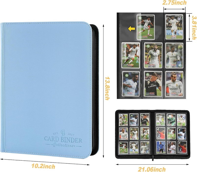 CARDBINDER 9 Pockets Card Binder,Premium Zip Trading Card Binder,540 Double Sided Pocket PU Collection Binder, Collector Album, Card Folder for MTG, TCG, Business Cards.(Light Blue) - Image 3