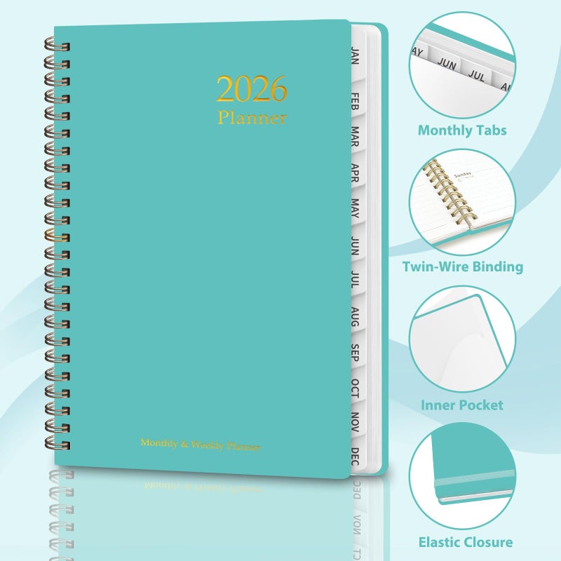 VALOME 2026 Planner, Weekly and Monthly Calendar Planner, Academic Daily Agenda (Jan 2026 - Dec 2026), Hardcover Planning Notebook for Office Accessories and School Supplies, 8.5" x 11", Light Turquoise - Image 4